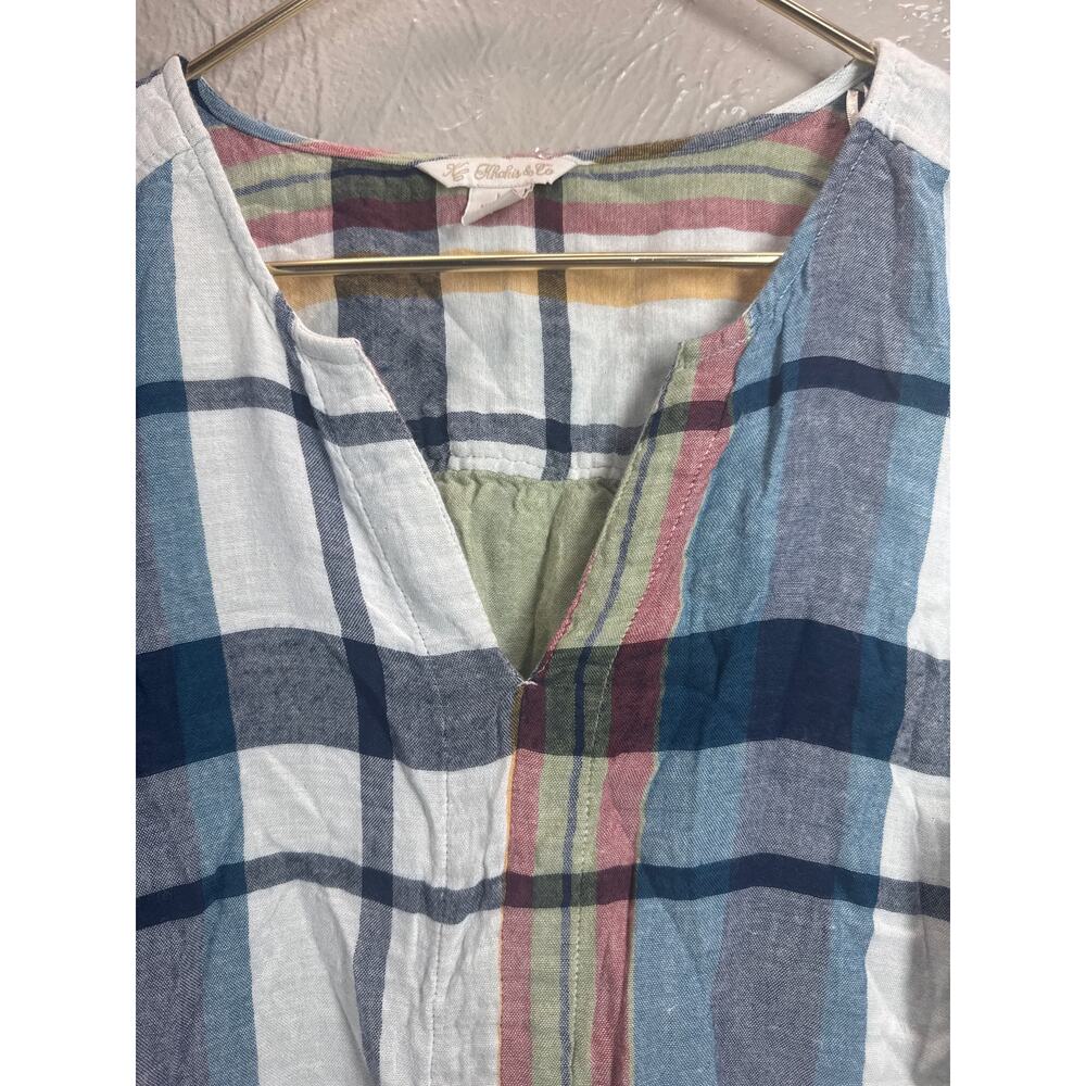 KC Khaki Co Womens Lined Plaid V Neck 3/4 Sleeve Tunic Blouse Size Large